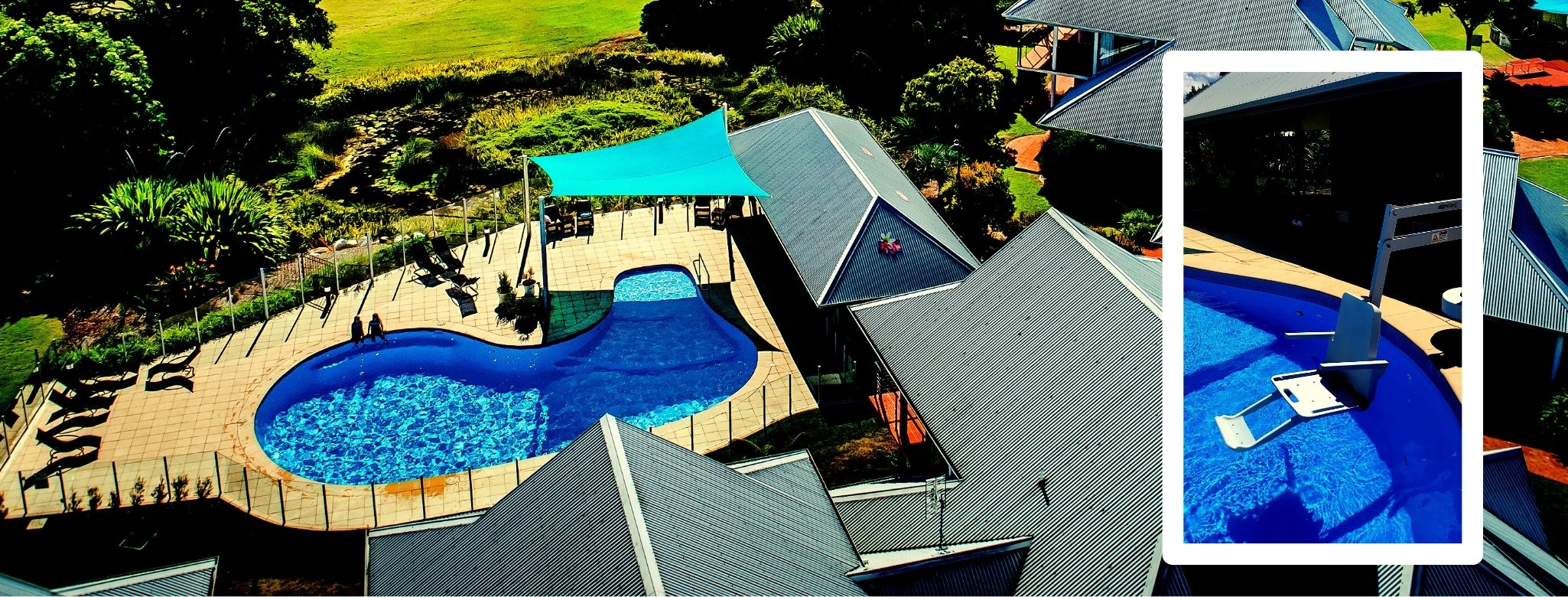 Riverside Holiday Resort Urunga NSW Pool with Dolphin Mobility Chair Lift 