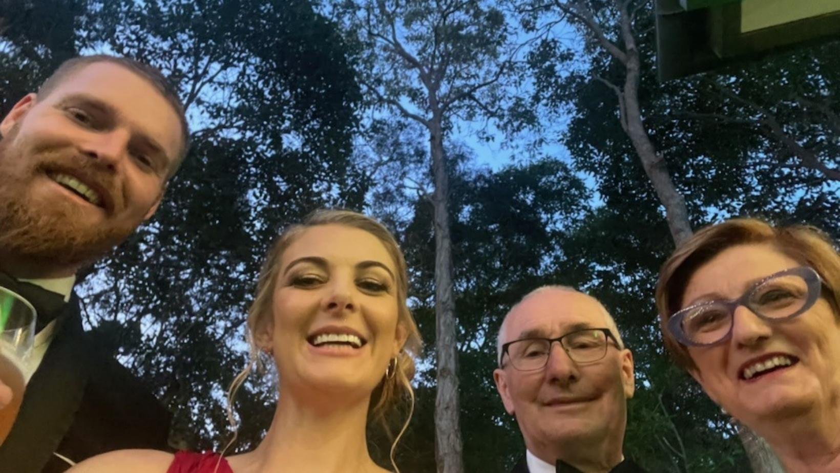 CEO Ken Conway with partner Beth, and Riverside Holiday Resort Manager Rebecca Beaton with partner Bo at the at the Australian Tourism Awards 2021 ceremony on the Sunshine Coast March 2022