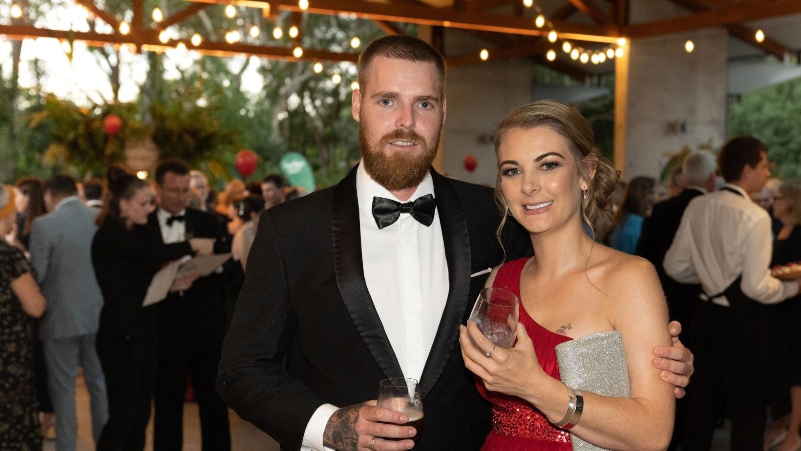 Riverside Holiday Resort Manager Rebecca Beaton and partner Bo at the Australian Tourism Awards 2021 ceremony on the Sunshine Coast March 2022