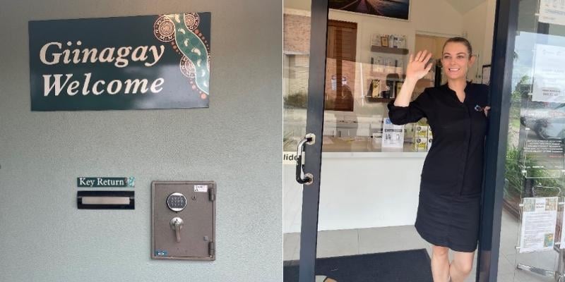 Blog Social Stories - My Holiday at Riverside Holiday Resort in Urunga - After hours key lockbox and key return, and manager Rebecca waving goodbye