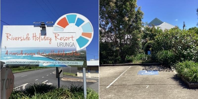 Blog Social Stories - My Holiday at Riverside Holiday Resort in Urunga - Front sign and wheelchair parking