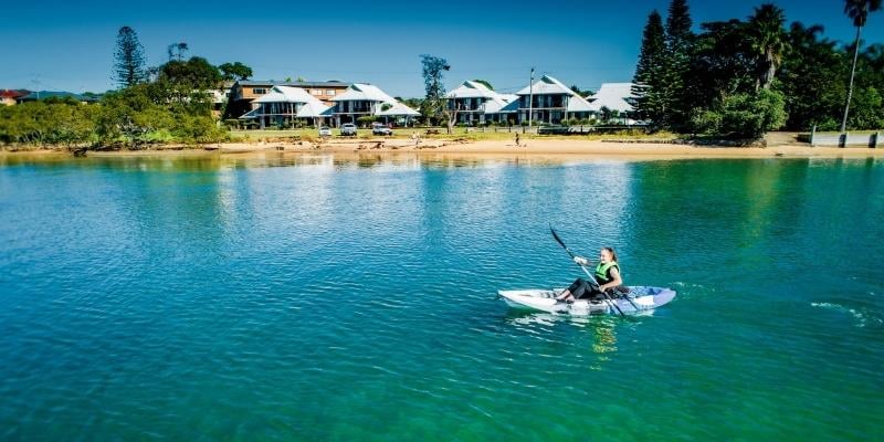 Blog Social Stories - My Holiday at Riverside Holiday Resort in Urunga - Kayaking on the river outside of the resort