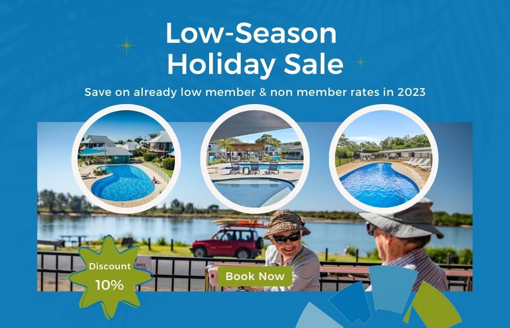 10% off accommodation sale at Club Holiday Resorts NSW in Urunga, Fingal Bay and Sussex Inlet