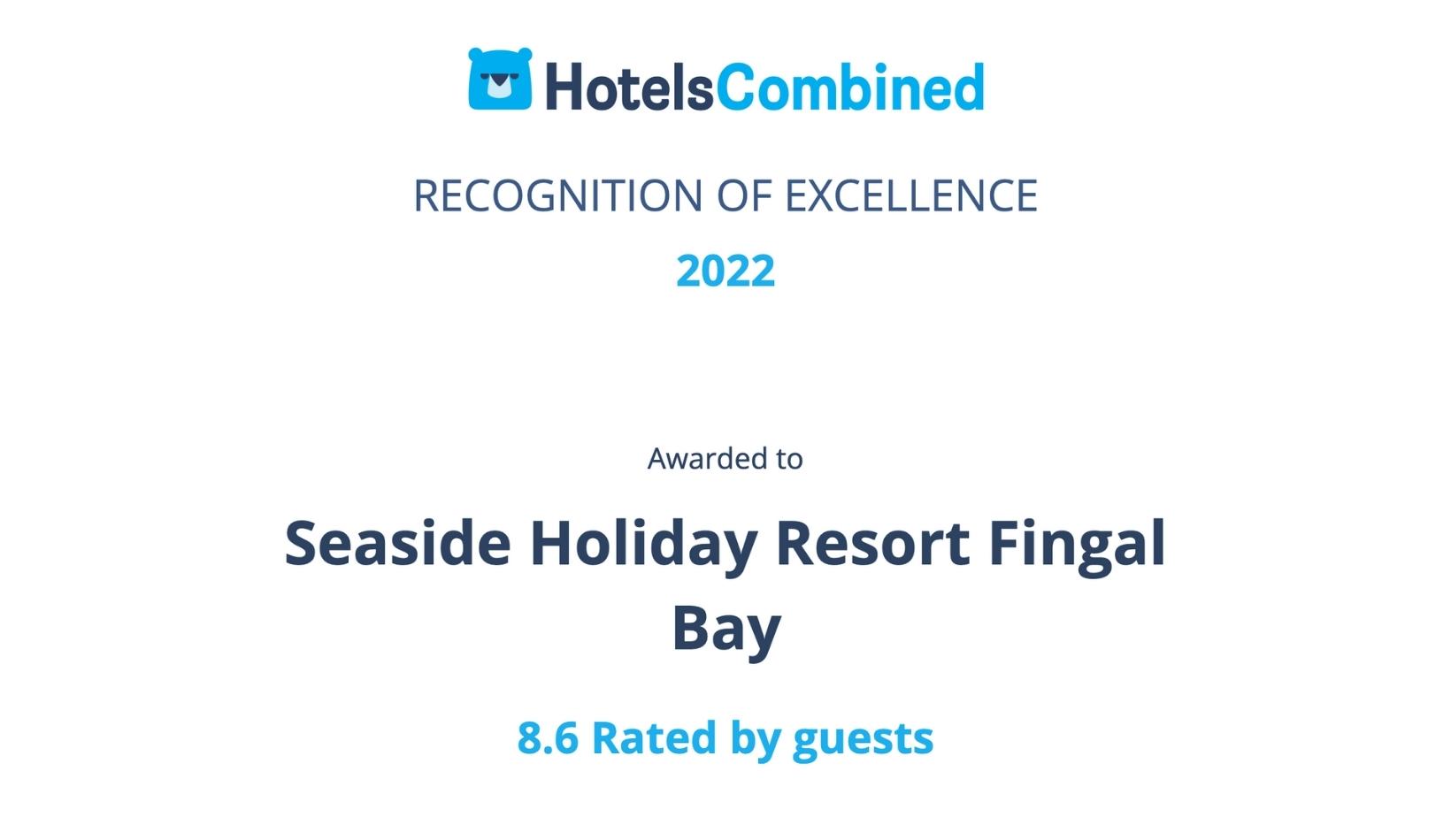 Seaside Holiday Resort in Port Stephens Fingal Bay receives a Recognition of Excellence Award for 2022 from HotelsCombined